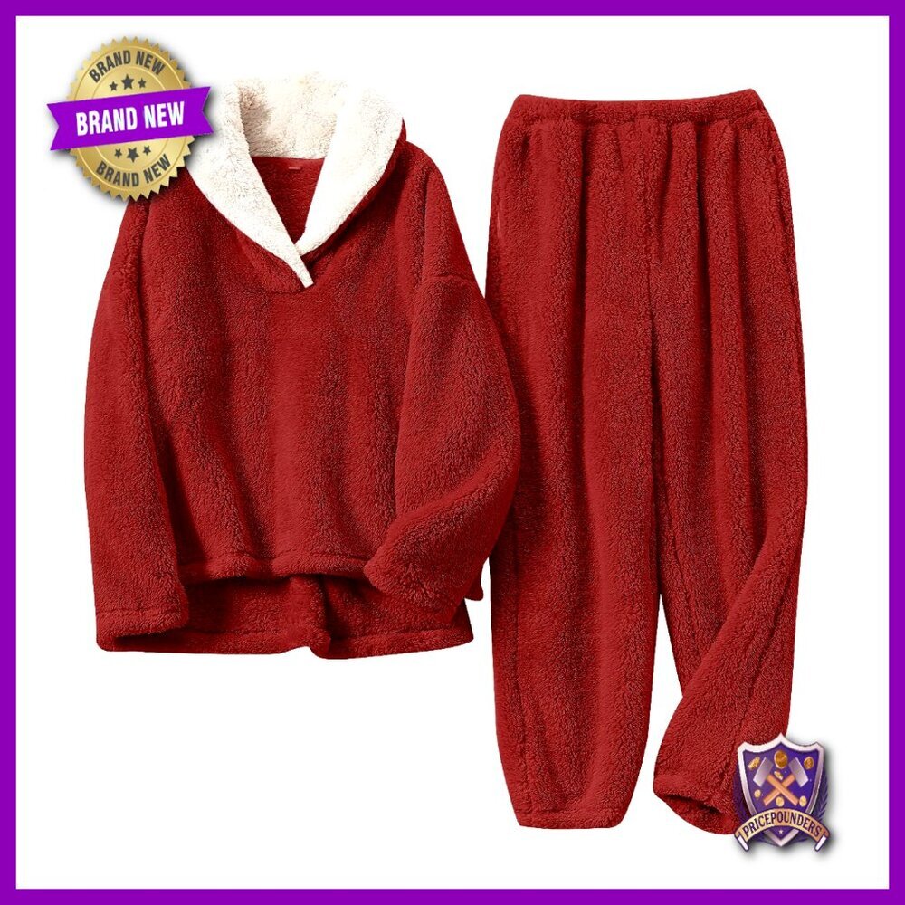 Women's Fleece Pajama Set Medium Loose Fit Winter Sleepwear